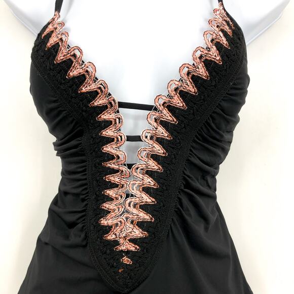 BECCA Women's Layla Plunge One-Piece Swimsuit Large Black Open Back NWT - Picture 6 of 12